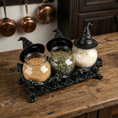 Gothic Food Storage Containers with Witchy Hat Lids Witchcore Kitchen Decor Seasoning Box for Tea Coffee Nuts Or Sugar