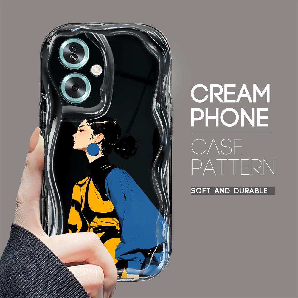 

Милый мультяшный узор, кремовая текстура, мягкий силиконовый чехол с волнистыми краями, чехол для телефона для OPPO Reno Realme OPPO A80 чёрный