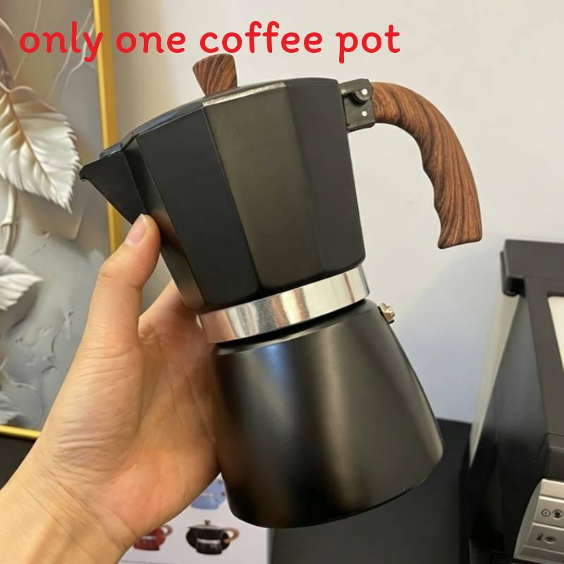 Caffettiera Moderna Minimalista in Alluminio con Manico in Legno per la Preparazione in Casa