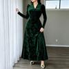 Plus Size Women Spring Autumn Long Sleeve Velvet Maxi Dress V Neck Twist Waist A Line Formal Gown