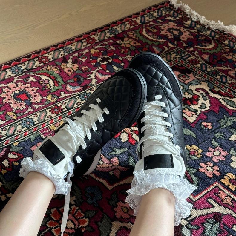 

Версия из коровьей кожи~ 2025 весна и осень новые туфли с бриллиантами и маленьким ароматом повседневная спортивная обувь на шнуровке для папы женская обувь для серфинга 35