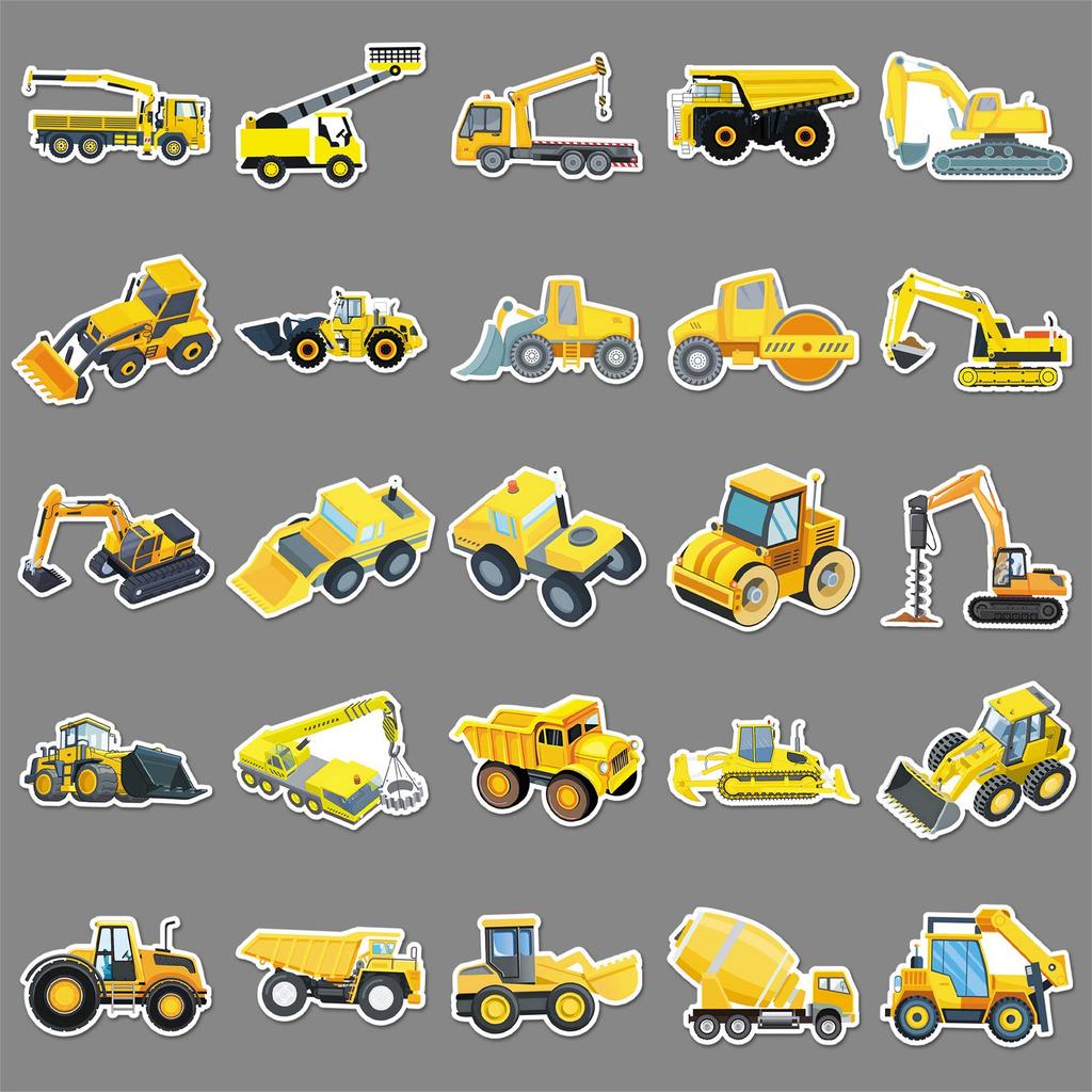 50 Construction Vehicle Graffiti Stickers for Kids' Decor & Journals