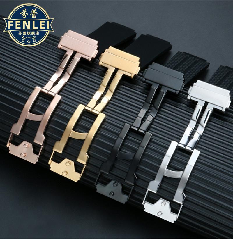22mm Massief Roestvrij Staal Sluiting Vouwsluiting met Gereedschap Zilver Voor Hublot Big Bang Horloge Heren Siliconen Leer Band Sluiting