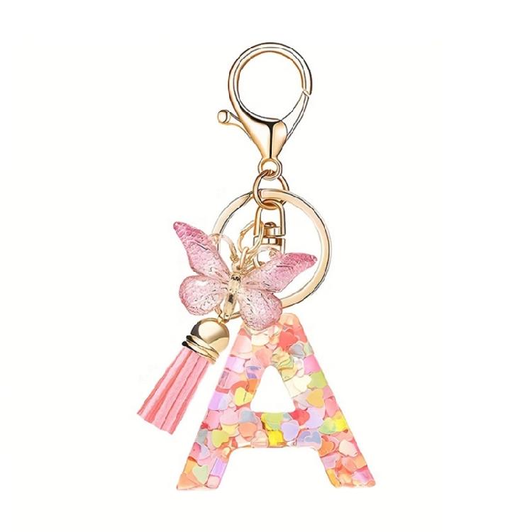 Fashionable Crystal Letter Keychain Sparkling Butterfly Tassels Charm Keyring Ornament for Women Girls Accessories