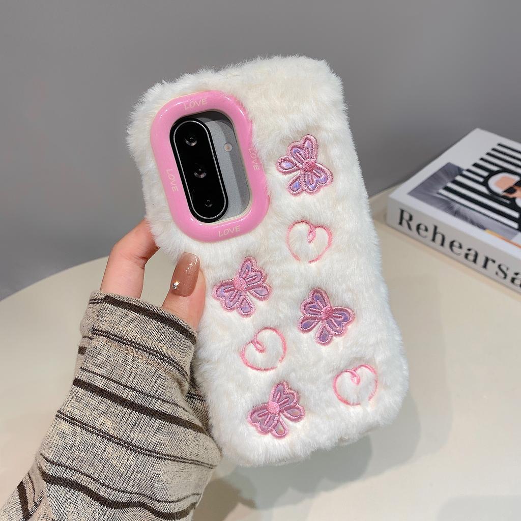 3D Plush Bow Love Fashion Phone Case For Galaxy S25 24 23 22 21 20 10 Ultra Plus S9 A23 06 26 35 36 A53 A54 A55 A56 Note 10 9 8 Case Girl Cute Winter