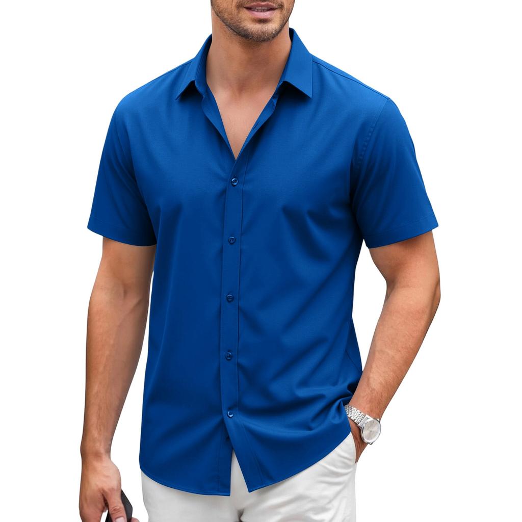 Men's Short Sleeve Button Down Shirt - Lightweight Breathable for Vacation and Business Casual