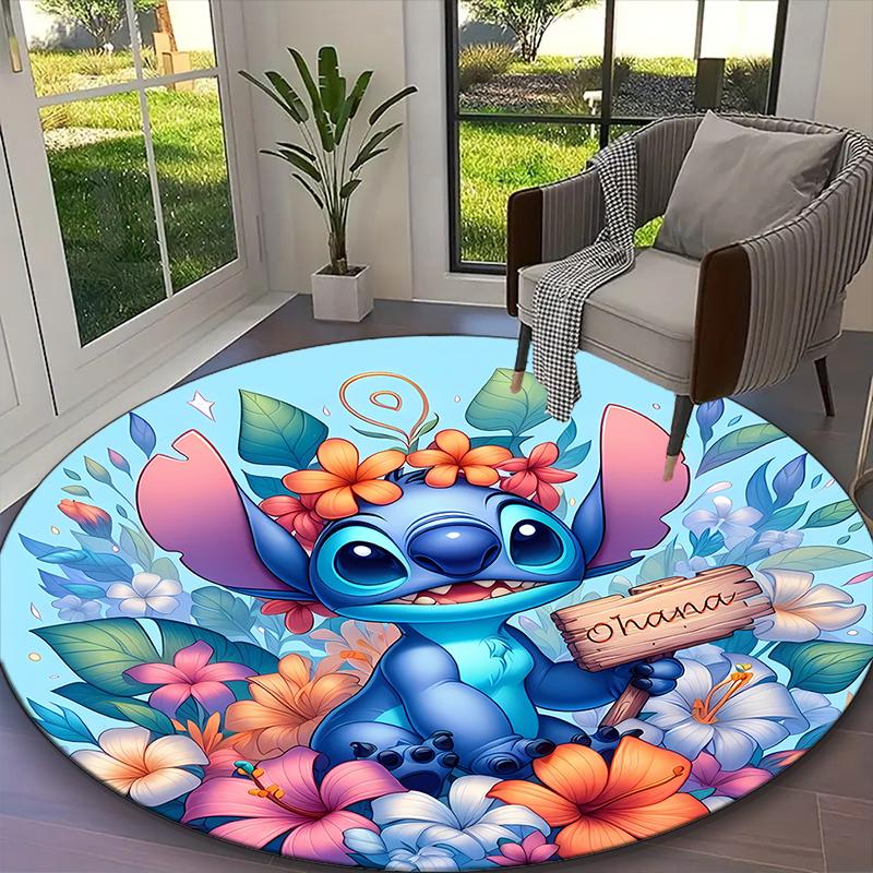 Stitch Donut Pastel Pink Blue Rug Ideal for Reading Room, Multi-purpose Office Chair Sofa Carpet, Anti-slip Printed Home Round Rug