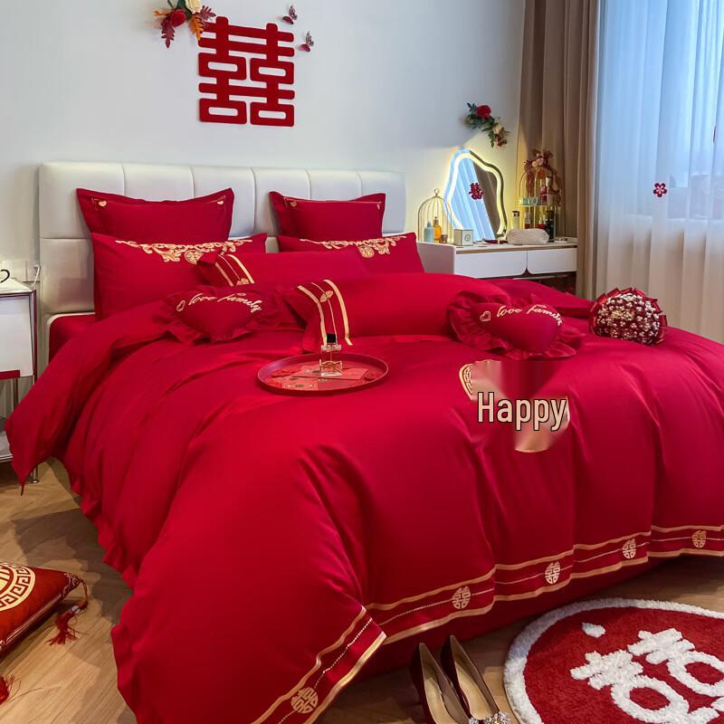 Lilang Wedding Red Eight-Piece Bedding Set