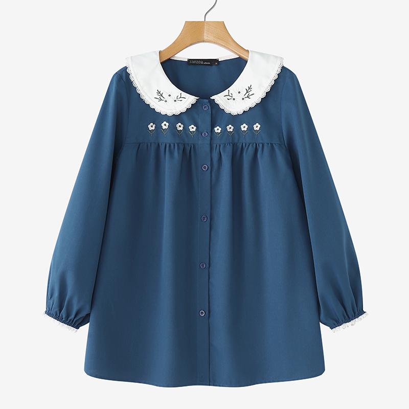 

ZANZEA Женская блузка с кукольным воротником, свободного кроя, с длинным рукавом 4XL синий