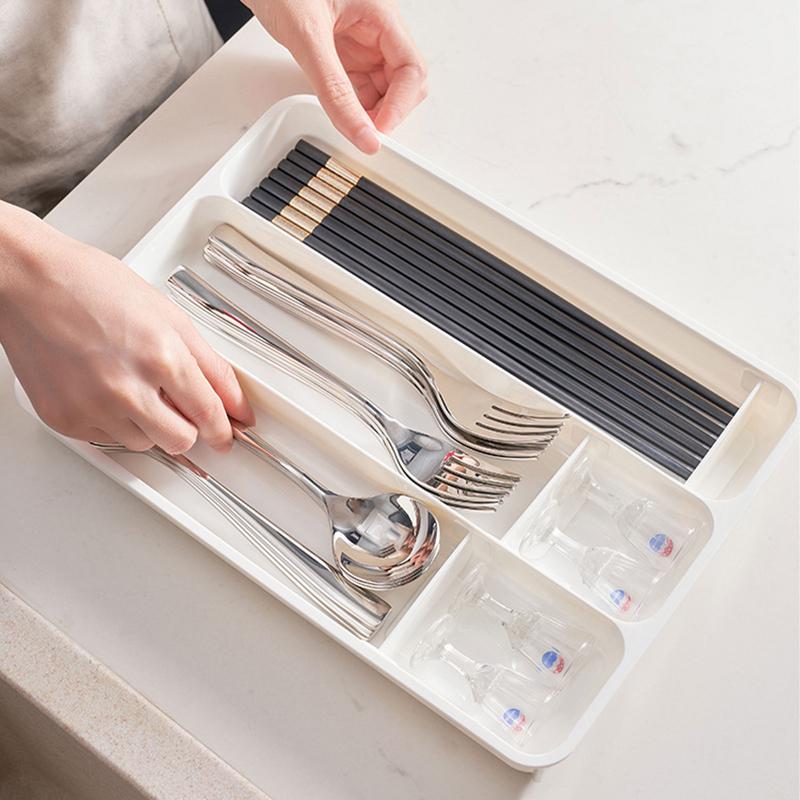 Drawer Cutlery Tray Kitchen Drawer Tray Home Organization Adjustable Compartments Multi-Purpose For Flatware Cutlery