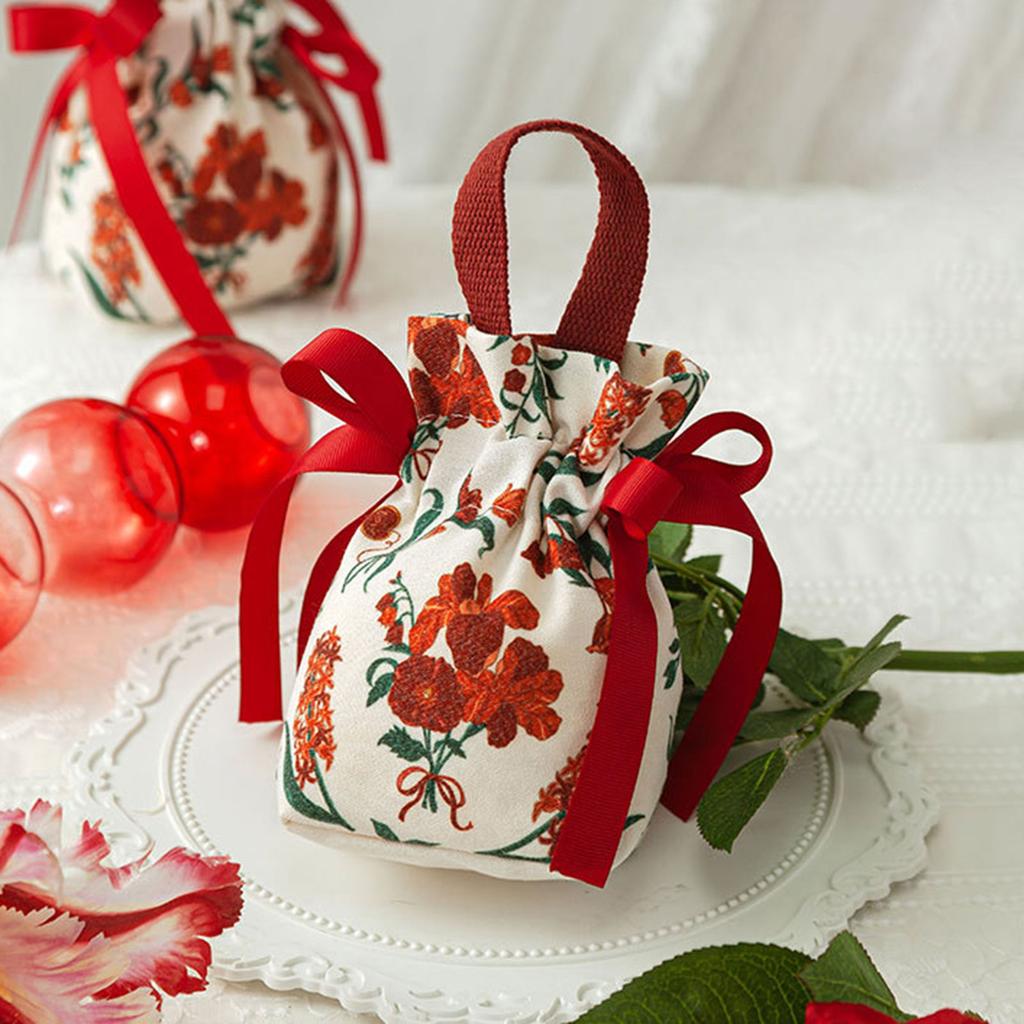 Elegant Florals Print Candy Storage Bag for Bridals Showers Birthday Parties and Holiday Celebration Sturdy Canvas