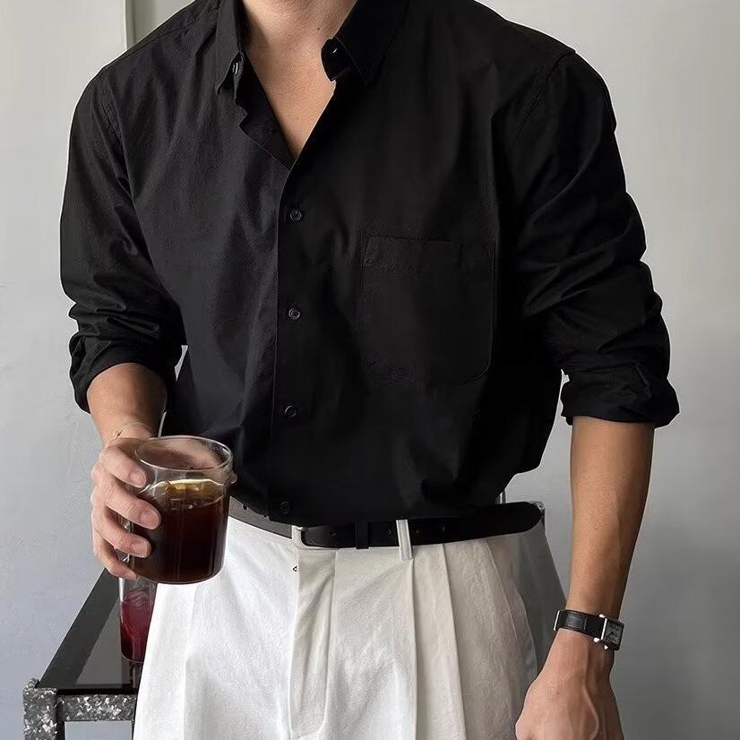 Korean Style Light Luxury Pleated Long-Sleeve Men's Shirt, Versatile Casual Trend for Spring and Autumn 2024