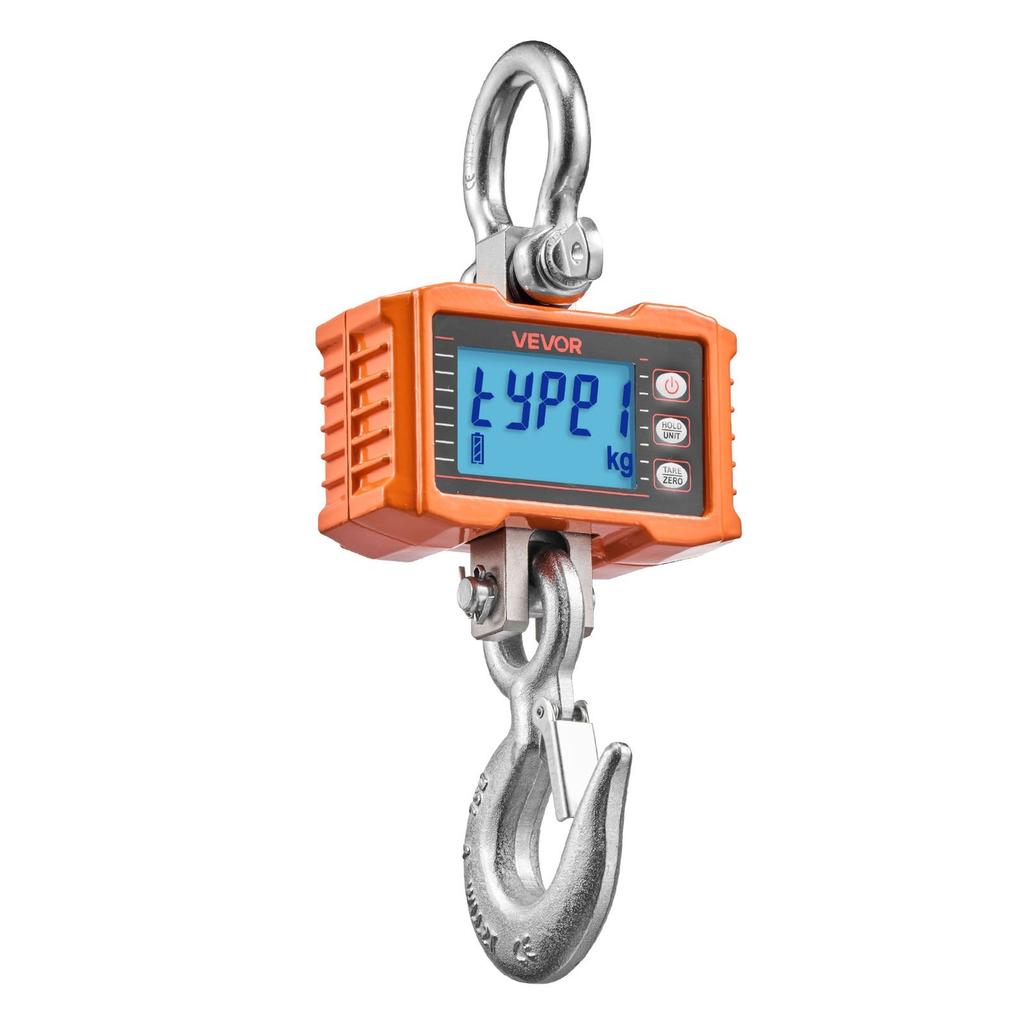 Digital Crane Scale, 4400 lbs/2000 kg Max Capacity, Heavy Duty Industrial Hanging Scale with Cast Aluminum Case & LCD Display, 500 g Division & 3 Unit