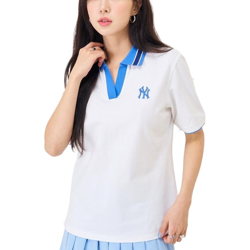 MLB New York Yankees Summer Breathable High-Quality Color Block Sports Casual Short Sleeve Polo Shirt Women polo shirts Ivory 3FPQB0343-50IVS