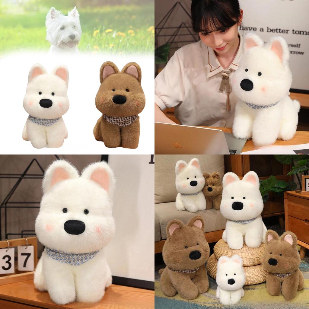 Cute West Highland White Terrier Plush Dog Doll Soft Stuffed Toy For Pets In White And Brown Colors
