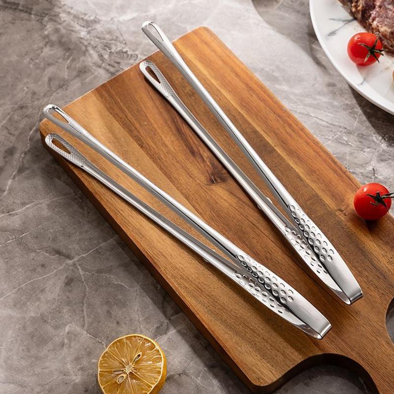304 Stainless Steel Grill Tongs Korean BBQ Tongs Non-Slip Steak Clip Kitchen Tong for Cooking Pasta Salads Buffet Food Serving