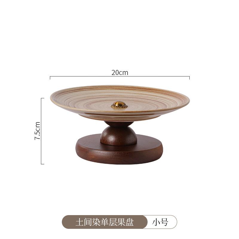 Ceramic Tray Double-layer Dessert Plate Afternoon Tea Dessert Plate Desktop Storage Container Ceramic Plate Wood Tray