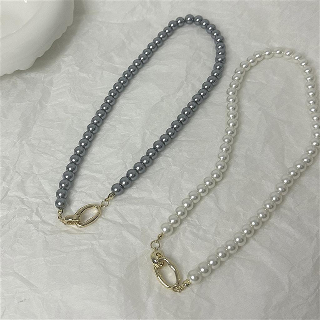 Tooxika French Retro Light Luxury Niche Grey Pearl Necklace Simple Personality Jumper Chain Female