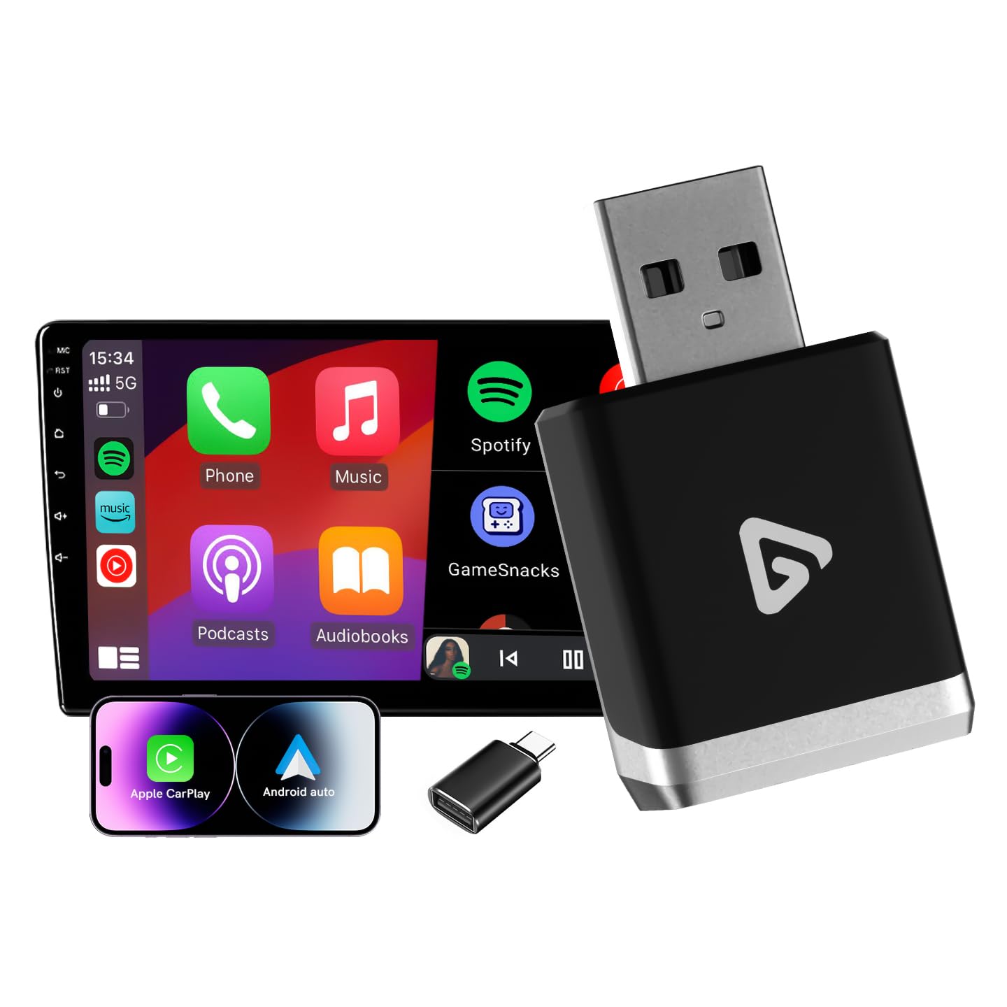 

Сертифицировано для одобрения Официально 2025 Новый беспроводной адаптер CarPlay Android Auto Превращает проводные соединения в беспроводные Подключи и работай автоматически