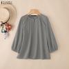ZANZEA Women Casual Round Neck 3/4 Sleeve Loose Cotton Blouse