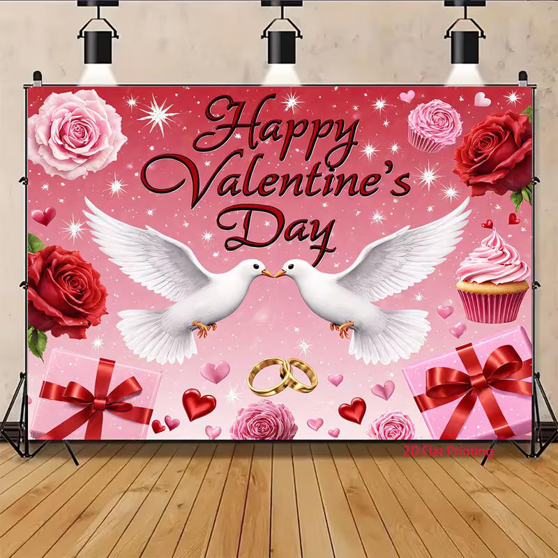Romantic Pink Valentine's Tapestry, Hearts, Gifts & Wedding Rings Print