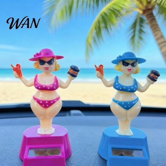 Solar Powered Car Toy Dashboard Decoration, Cute Beach Girl Swing ABS Plastic Decoration Ornament, Couple Style Dancing Figure for Vehicle Interior