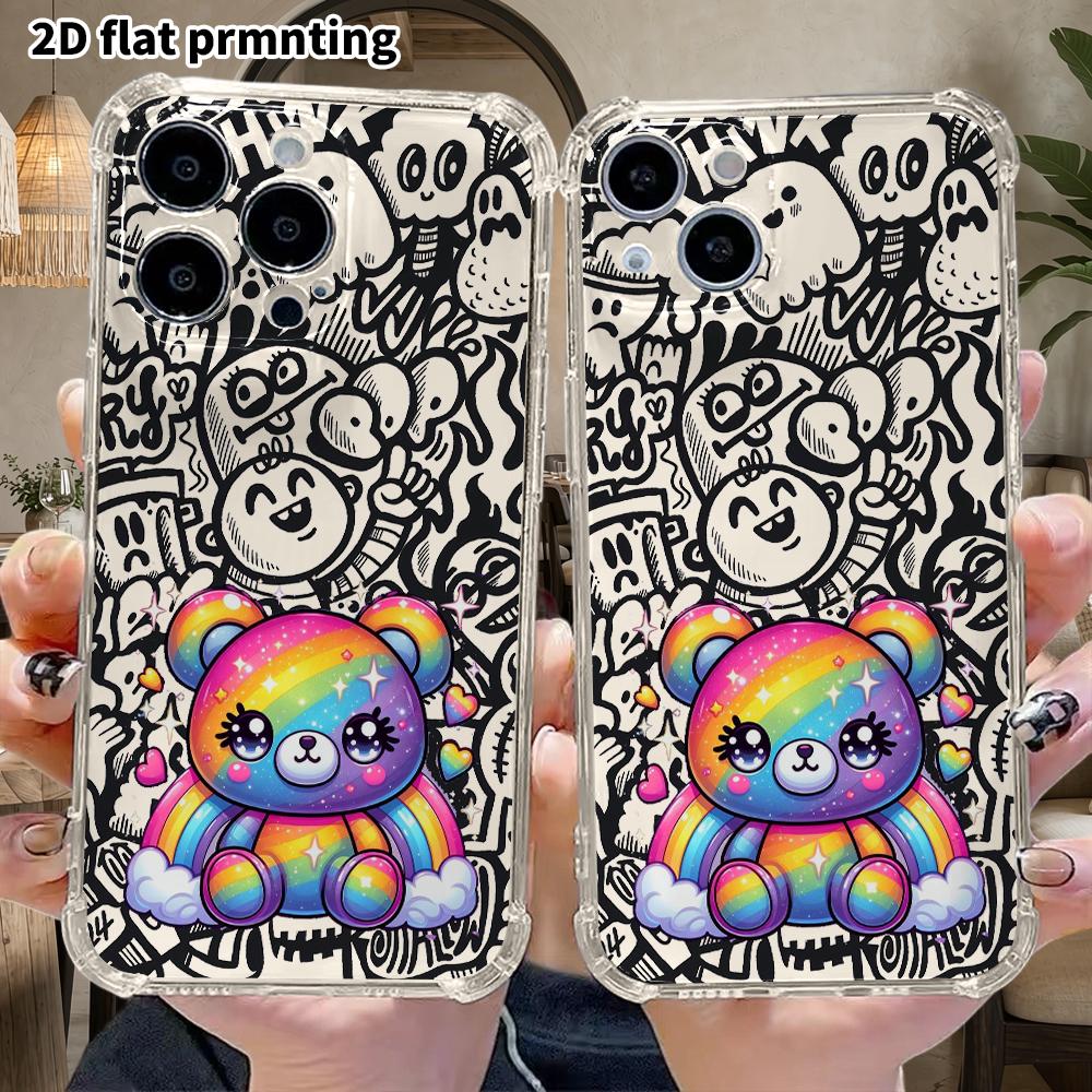 Phone Case: 2D Flat Suitable for iPhone 18 17 16 15 14 13 Pro, Transparent Four Corner Protective Case, Cloud Bear, Christmas and Halloween Gifts