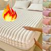 1 Stück Weicher Warmer Plüsch Matratzenschoner Bezug Winter Paar 2 Personen Schwarz Weiß Kariert Elastisches Spannbettlaken Bettschutzpolster