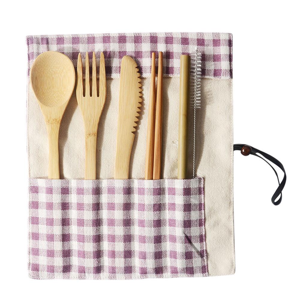 Portable Cutlery Travel Eco-friendly Fork Spoon Set Include Reusable Bamb