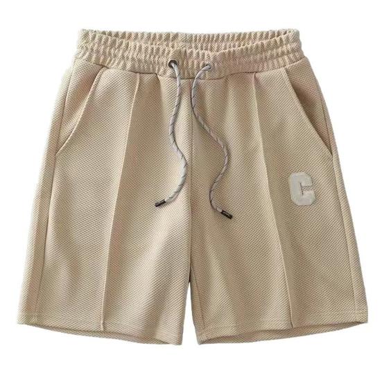 Men Shorts with Waist Drawstring Design Solid Color Loose Fit Quick-Drying Sport Shorts Knee-Length Straight Pants