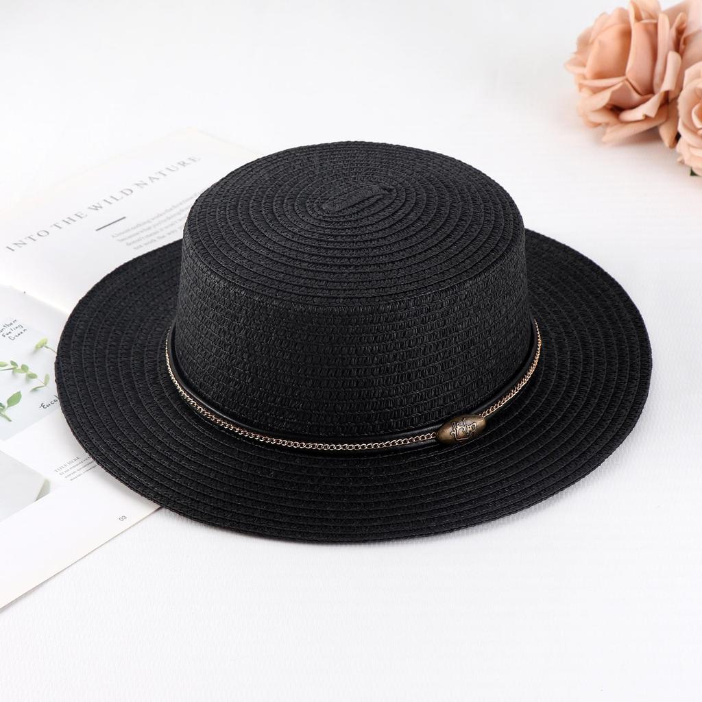 Women's Retro British Style Sun Hat with Rhinestone Letter & Leather Belt