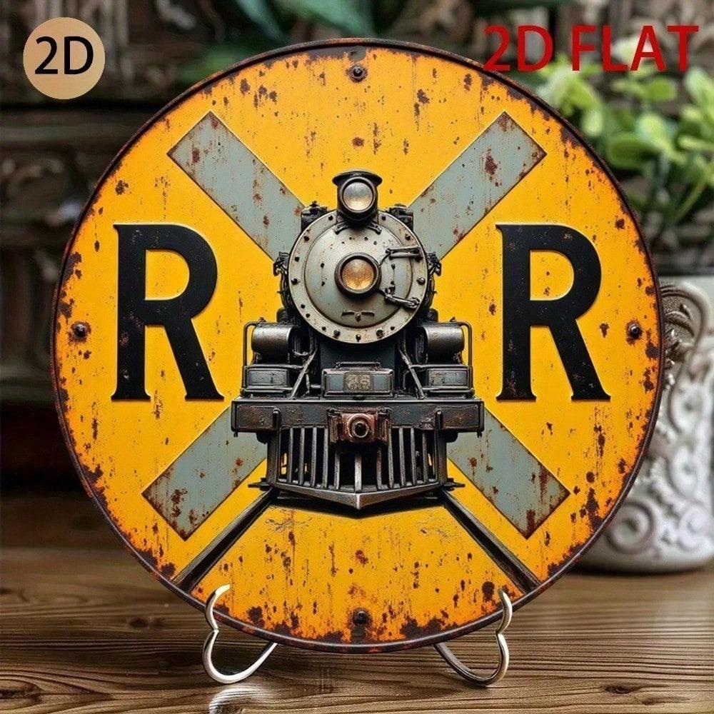 Vintage Rustic Metal Train Wall Sign 2D Flat Retro Tin Art Decor for Garage Bar Man Cave 8x12 Inch