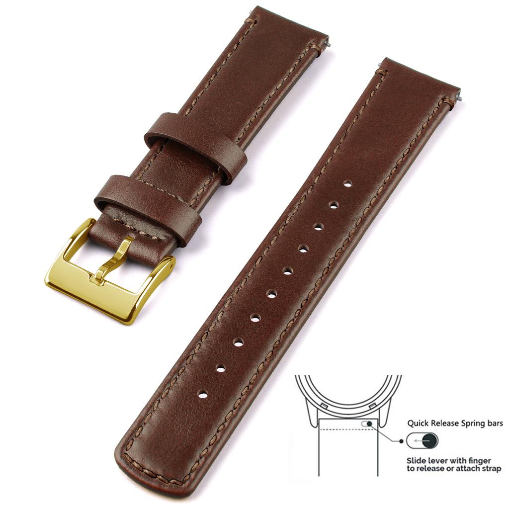 Genuine Leather Top Grain Watch Band, Quick Release 20mm/22mm Watch Strap, Fits Samsung Galaxy Watch, Men and Women Watch band