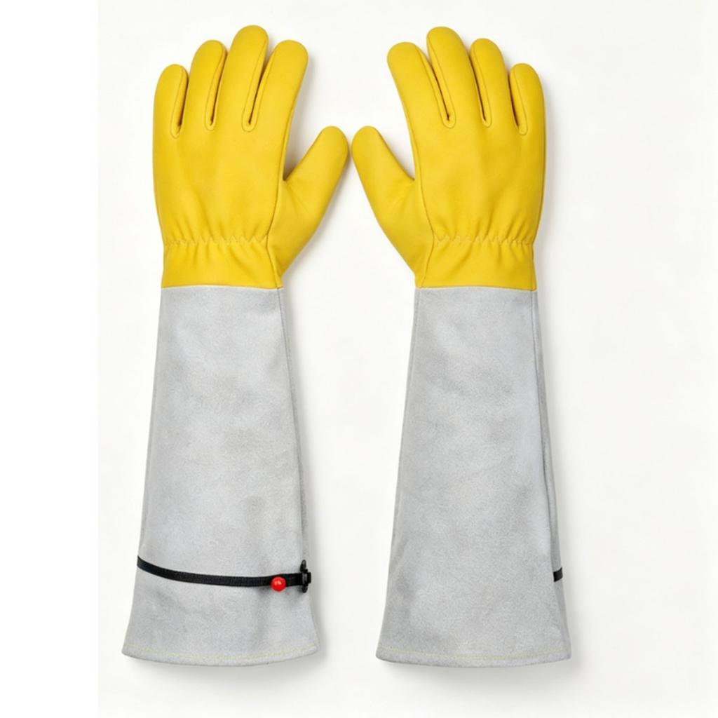 2pcs Rose Pruning Gloves Goatskin Pigskin Leather Anti Slip Thorn Proof Long Gardening Gloves with Elastic Wrist Straps