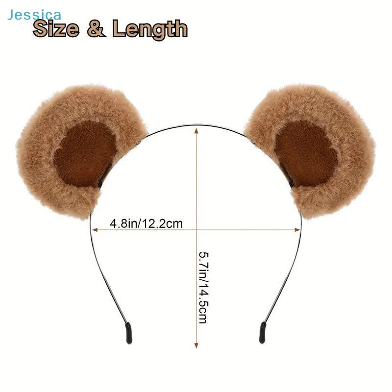 Plush Brown Bear Ears Headband Cute Furry Animal Cosplay Hair Hoop for Kids AdultCostume Party Photo Props Birthday Gift