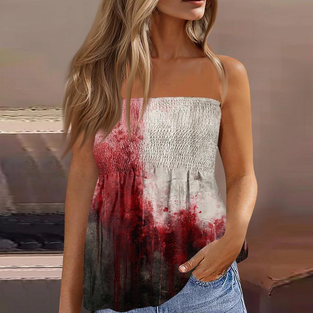 Tube-Tops für Damen, süßes, sexy, schulterfreies, ärmelloses T-Shirt mit Aufdruck