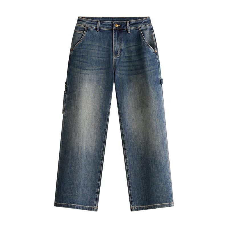 NVG·YOUNG Men's Washed Straight-Leg Workwear Jeans