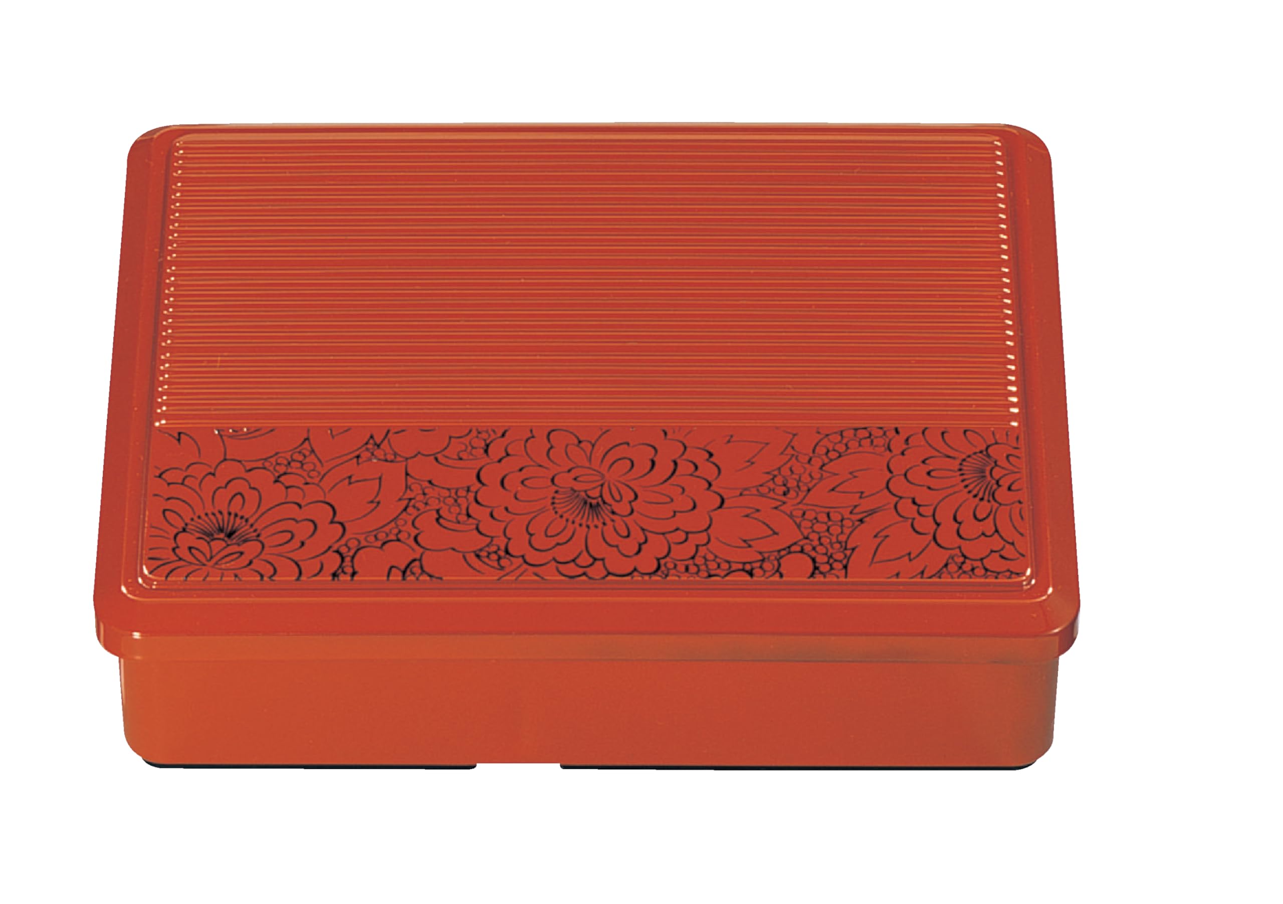 Wakaizumi Lacquerware ABS Long Fixed Bento Vermilion with Black Peony Heat-Resistant 8-inch Box, Design, 1-410-3