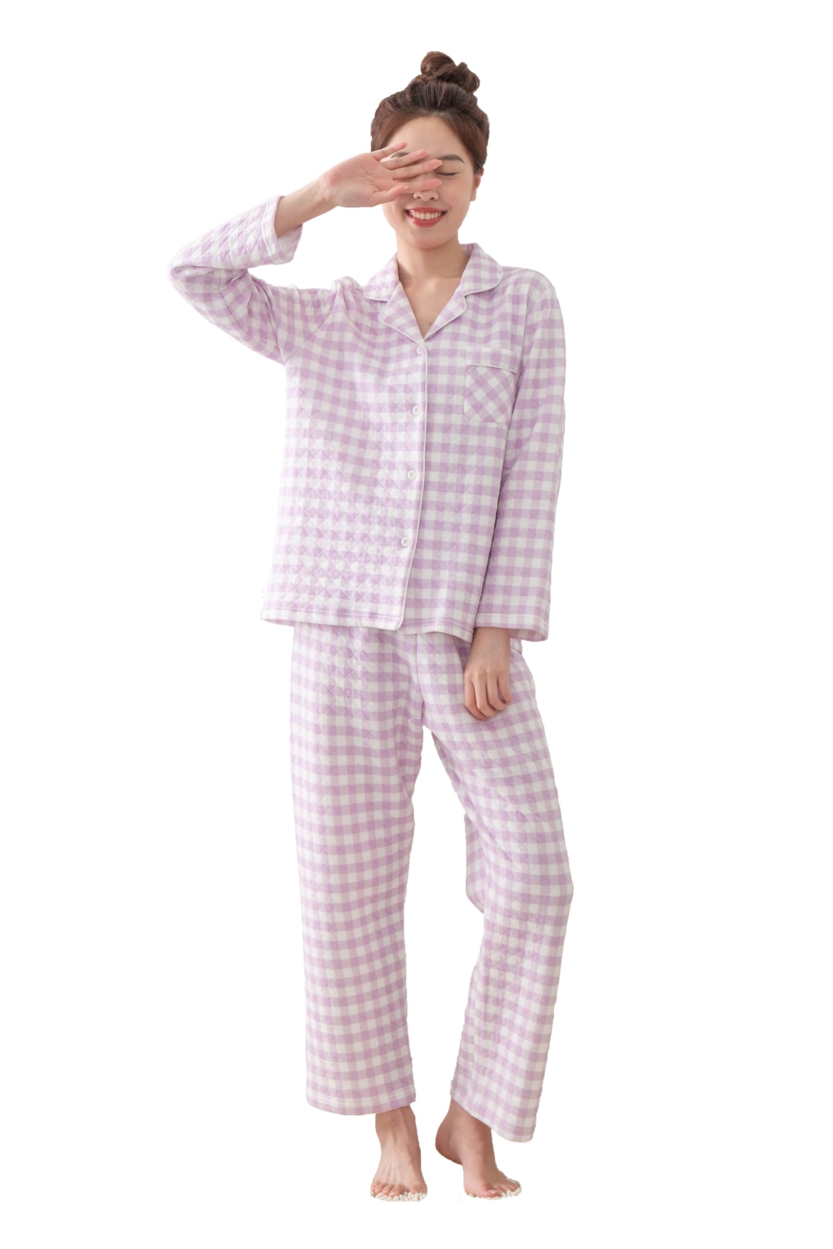 

Зимние Мягкие Длинные и Брюки и Идеально для и и Lifewel Женская Пижама, 100% Хлопок, Стеганая, Спереди на Пуговицах, Рукава, Комплект, Толстая, Теплая, Милая, фиолетовый