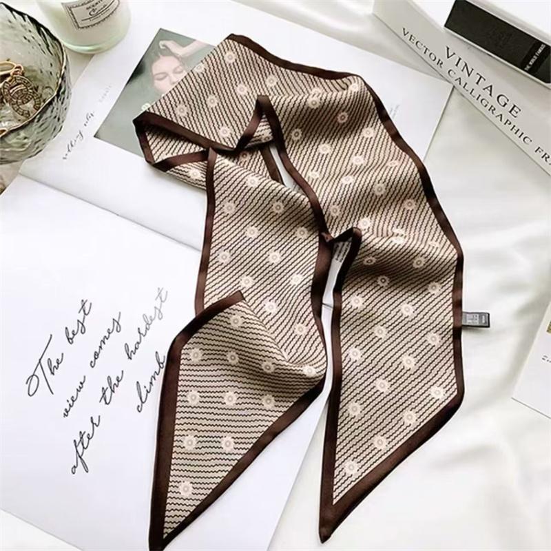 Fashion Blue Print Silk Scarf Women Soft Satin Horse Hairband Bevel Neckerchief Office Hijab Headband Foulard Bag Ribbons Gift