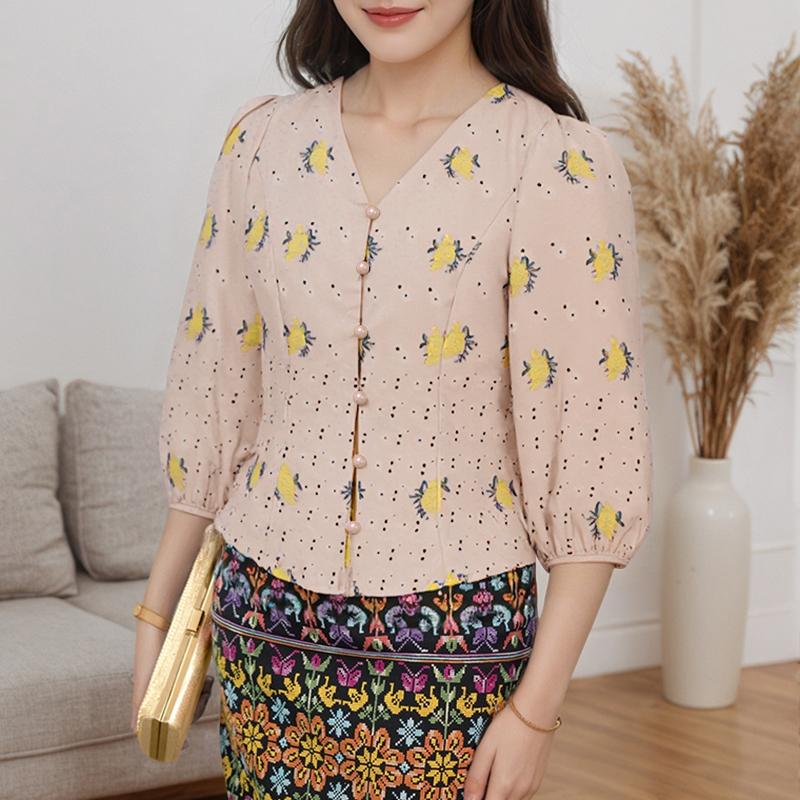 ZANZEA Women Casual Floral Print Summer V-Neck 3/4 Sleeve Blouse