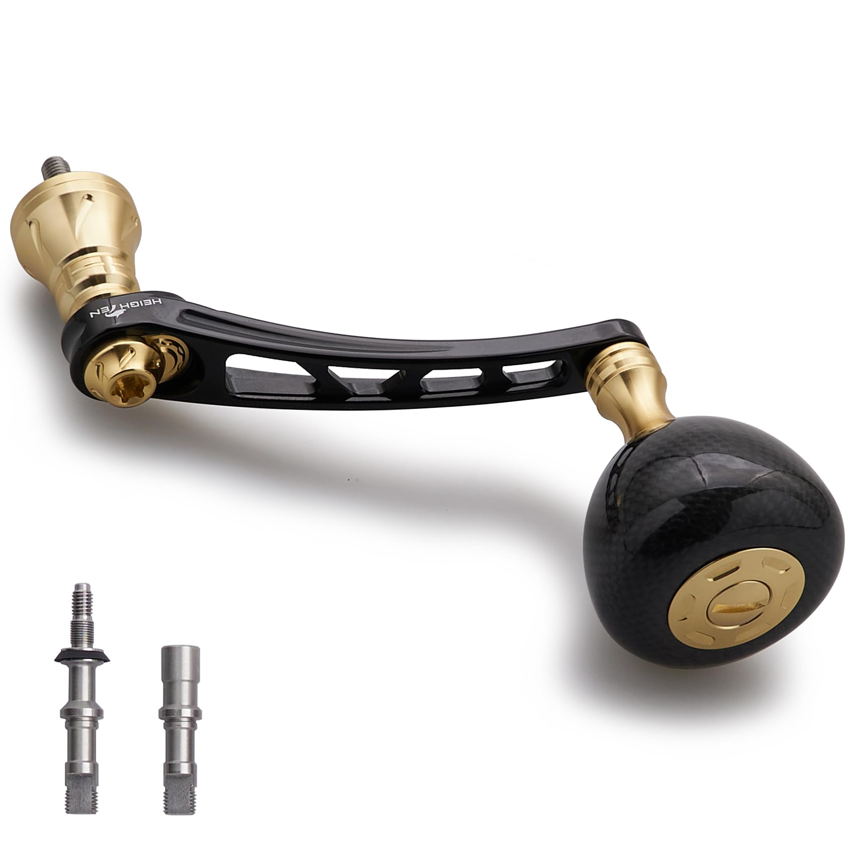 

HEIGHTEN 65-70mm Adjustable Reel Handle with 36mm Carbon Knob for Shimano and Daiwa Spinning Reels, Carbon Drum Series (Black & Gold) (1174)
