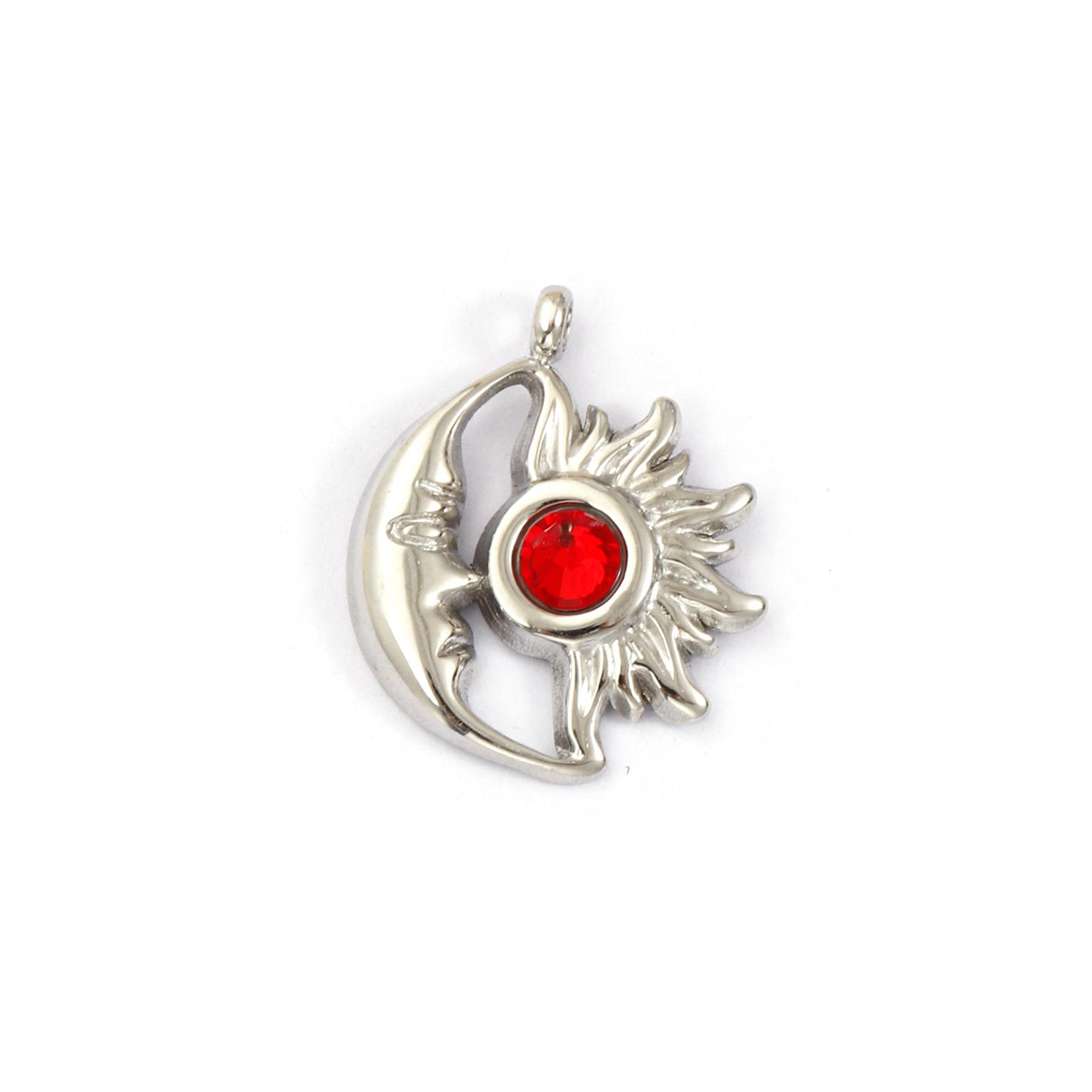 

1Piece 304 Stainless Steel Birthstone Charms Silver Plated Sun And Moon Face Pendant For DIY Necklace Jewerly Making 19mm x 16mm