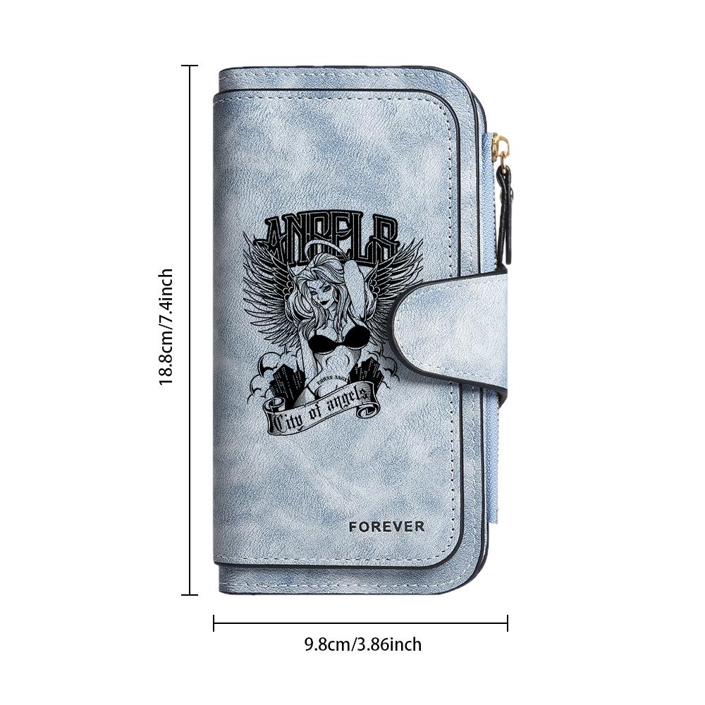 Vintage Angel Pattern Long Wallet Multi Card Slot Forever Purse Portable Fashion Daily Use Casual Wallet