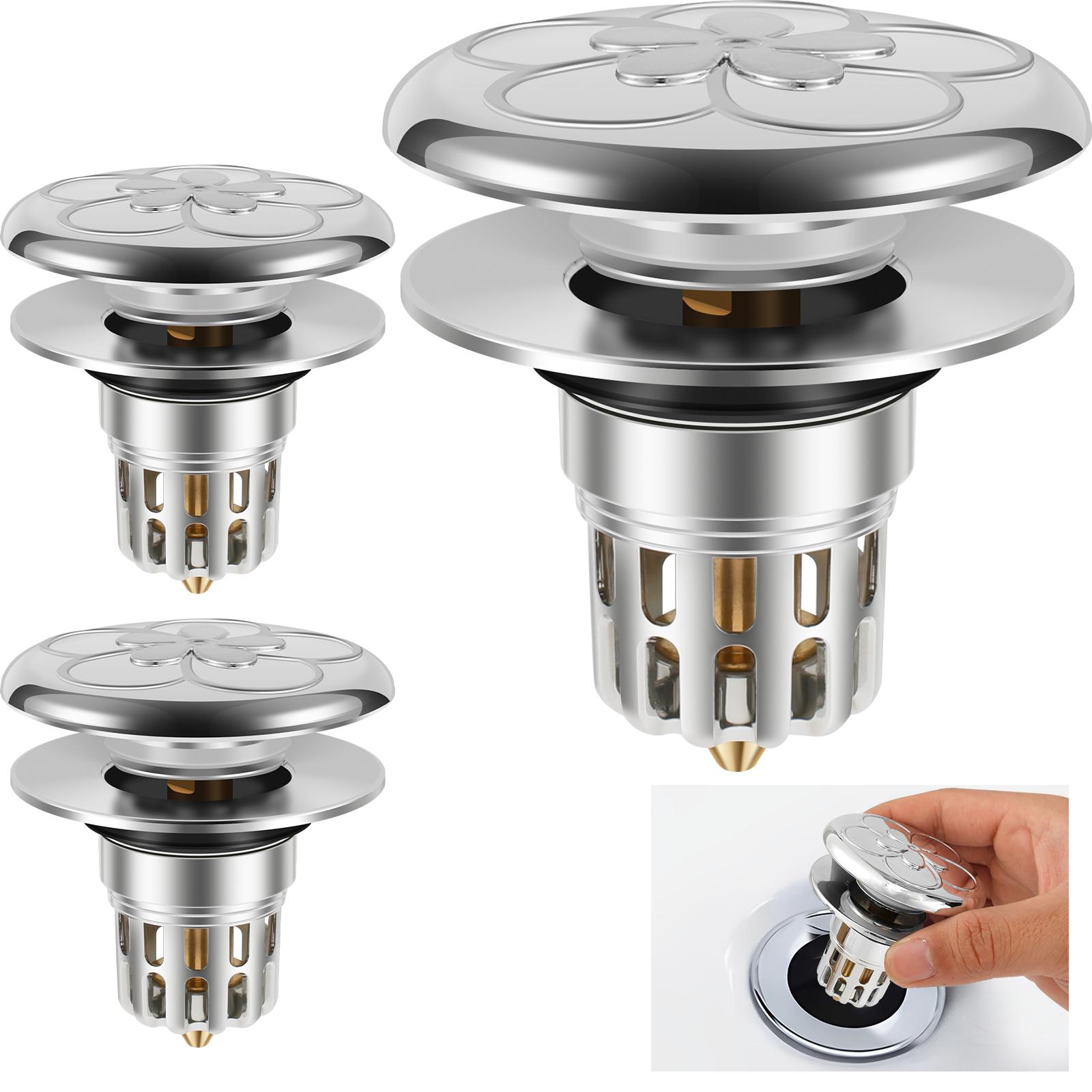 3Pcs Bathroom Sink Stopper with Drain Hole Pop Up Sink Drain Stopper Universal Pop Up Sink Drain Strainer for 34 to 40mm Drain