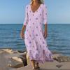 Dresses For Womens Vintage Print Tunic Waisted Midi Dress Summer Casual 3/4 Sleeve Dress
