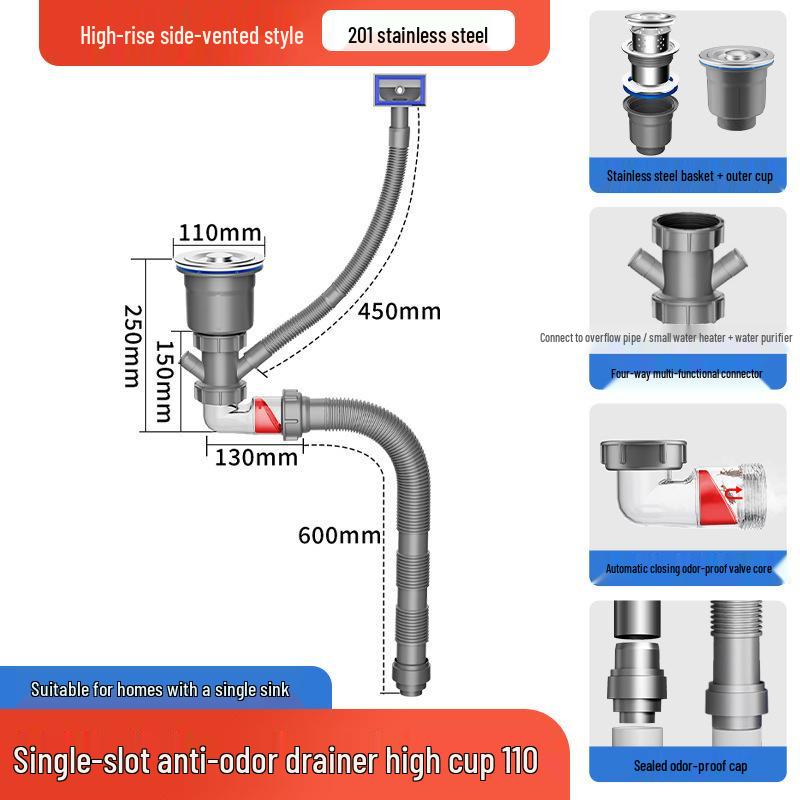 Space-Saving Anti-Odor Kitchen Sink Drain Pipe Fittings Set