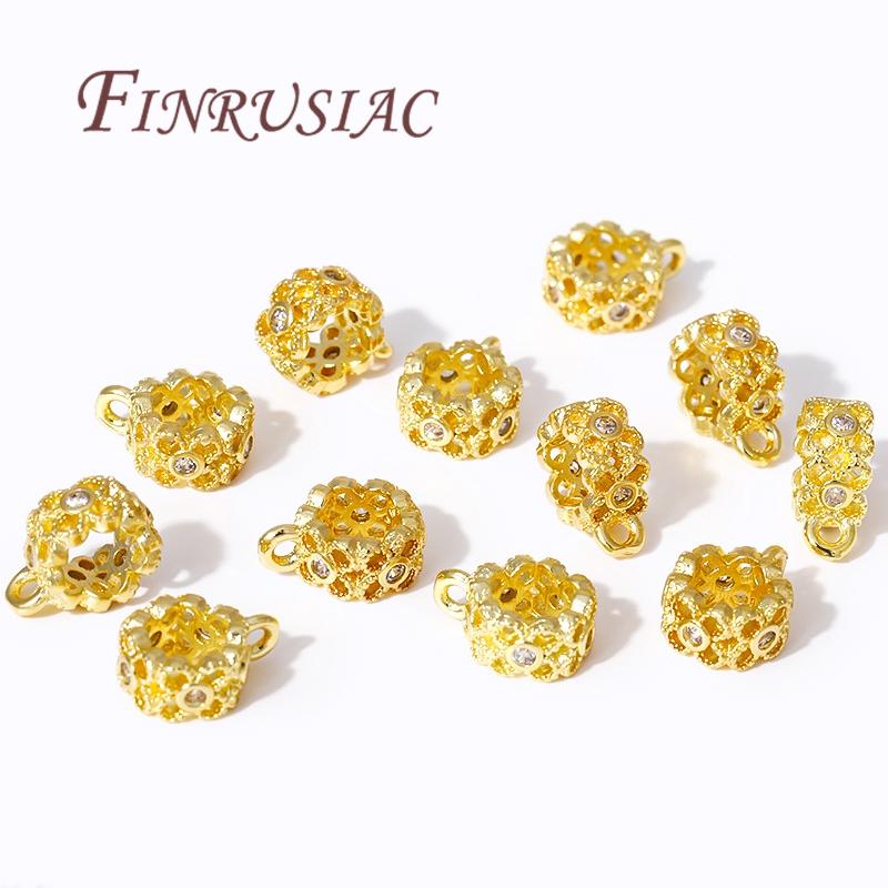 2/6/12Pcs/Lot 18K Gold Plated Bail Beads For Jewelry,Bails For Pendants Connector DIY Bracelet Accessories,Separators For Beads