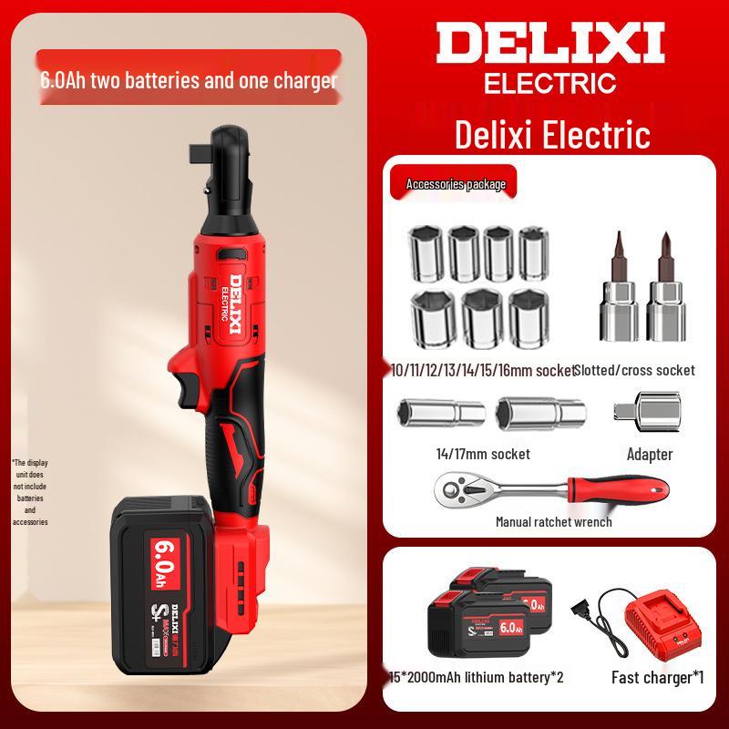 Delixi Electric 90° Right Angle Ratchet Wrench, High Torque Lithium Battery Tool, Professional Grade