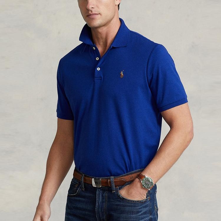Polo Ralph Lauren Solid Cotton Slim Fit Short Sleeve Polo Shirt Men tops Blue MNPOKNI1N821590-400
